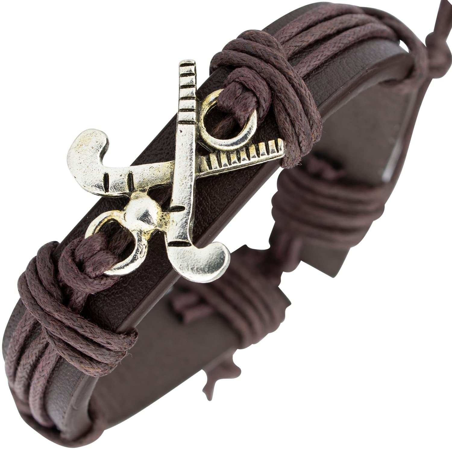 Wholesale Sports Leather Football Basketball Hockey Alloy Adjustable Hand Woven Football Leather Bracelet